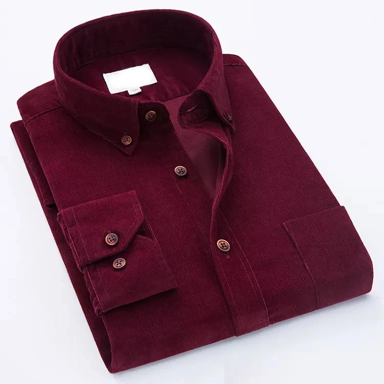 Men OEM Custom Long Sleeve Solid Color Corduroy Casual Shirts Custom Polo Shirt, Custom Shirt Button, Men Custom Dress Shirt, Custom Polyester Sublimation Shirt