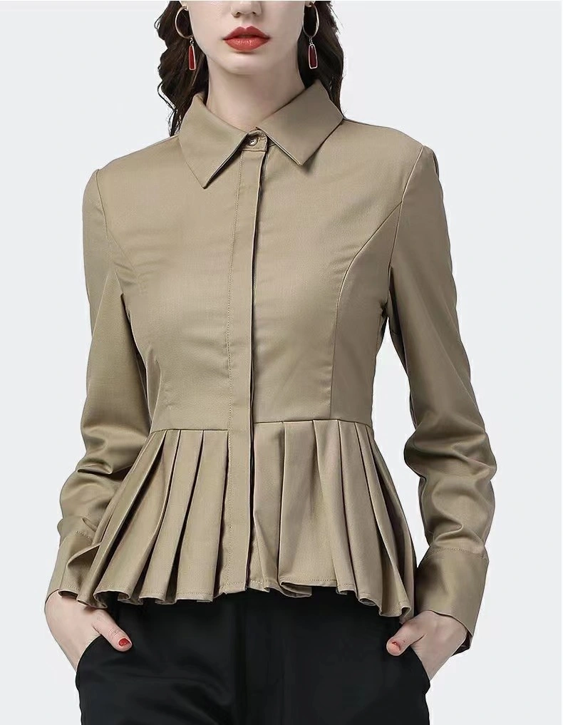 Hot-Selling Fashion Slim Formal Slim Polo Neck Pleated Shirt