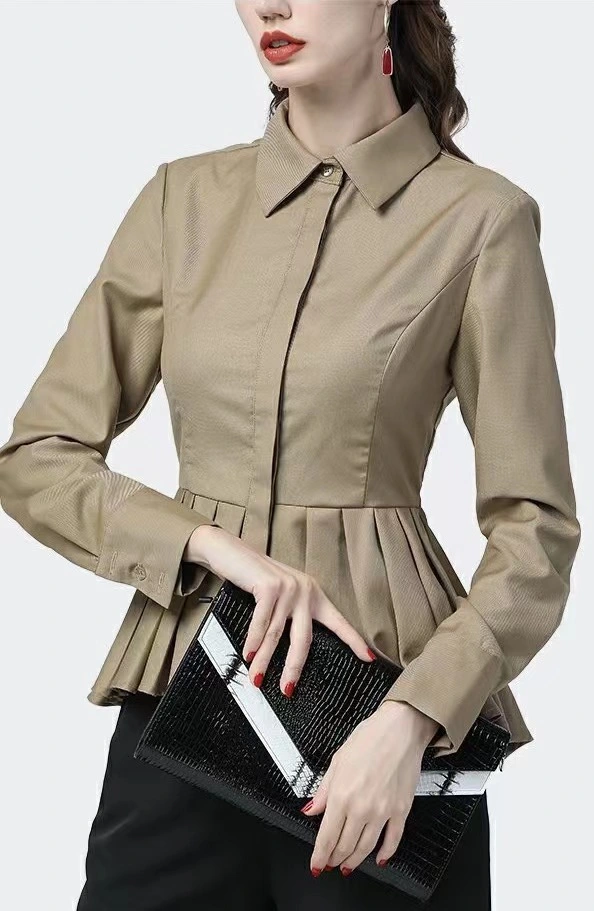 Hot-Selling Fashion Slim Formal Slim Polo Neck Pleated Shirt