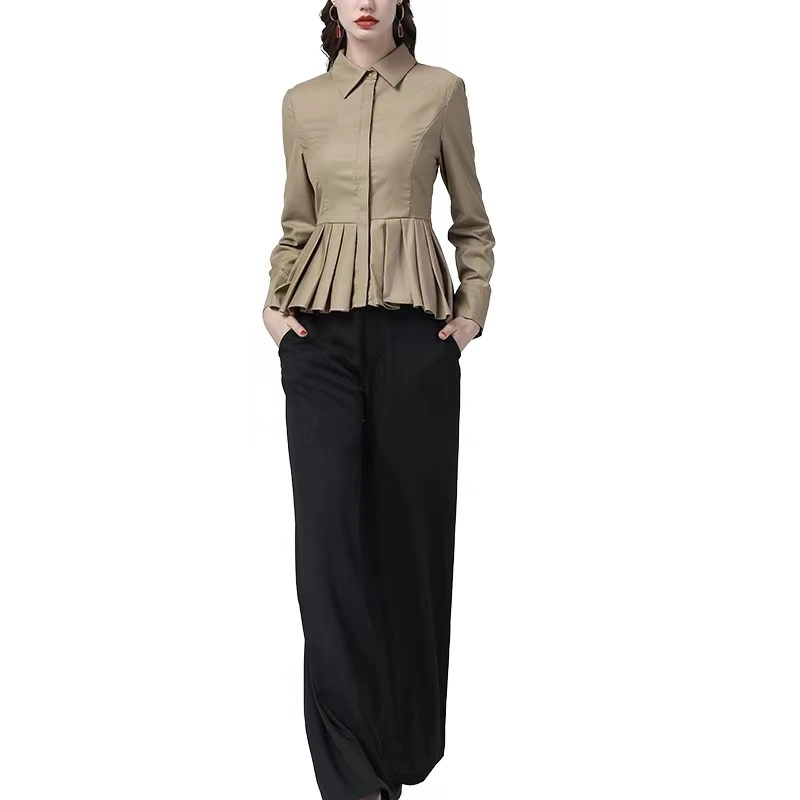 Hot-Selling Fashion Slim Formal Slim Polo Neck Pleated Shirt